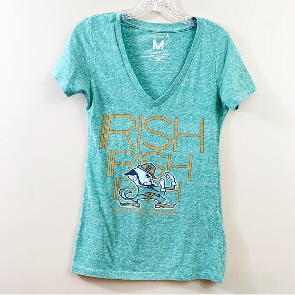 College Vault Norte Dame Irish V-Neck Green Short Sleeve T-Shirt - Picture 1 of 4